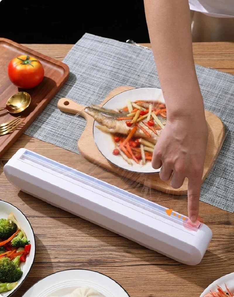

Cling Wrap Dispenser with Slide Cutter Aluminum Foil, Baking Parchment Paper Organizer Kitchen Tool