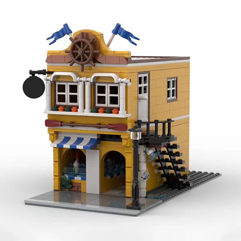 590 шт. MOC креативный вид на улицу модульная модель Harbour архитектурный строительный