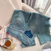 woman jeans high waist vintage embroidered letters womens jeans trousers for girls straight trousers korean high waist pants