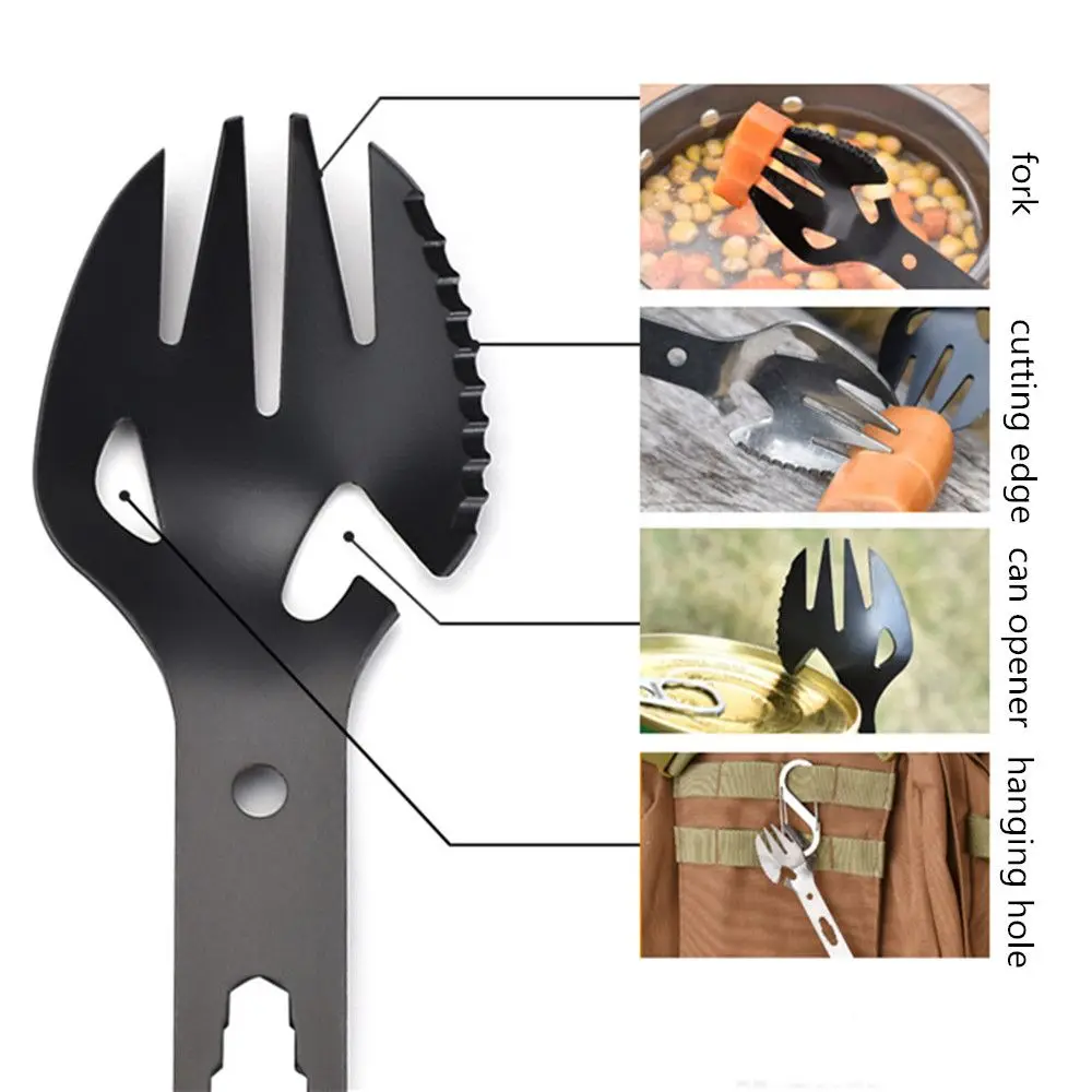 

Picnic Wrench Stainless steel Camping Multifunctional Spork Outdoor Fork Spoon Tableware Bottle Cans Opener Survival Tool