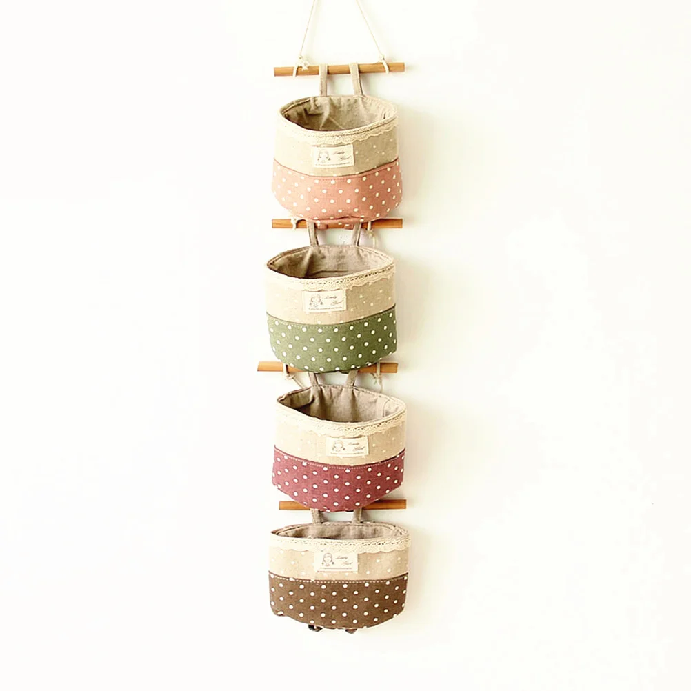 

4pcs Wall Hanging Trim Wall Organizer Storage Container Bags Linen Pouches Bookself Container ( Purple Green
