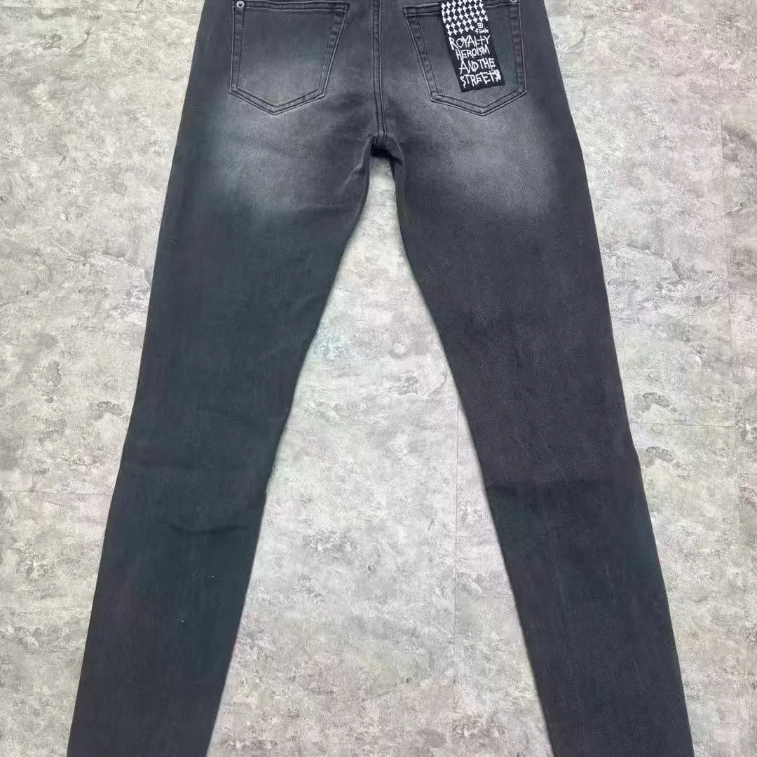 Фото Джинсы KSUBI Cross Jeans American High Street с отверстиями для мужчин и женщин, трендовые узкие плиссированные рваные однотонные черные джинсовые брюки с низкой посадкой №2