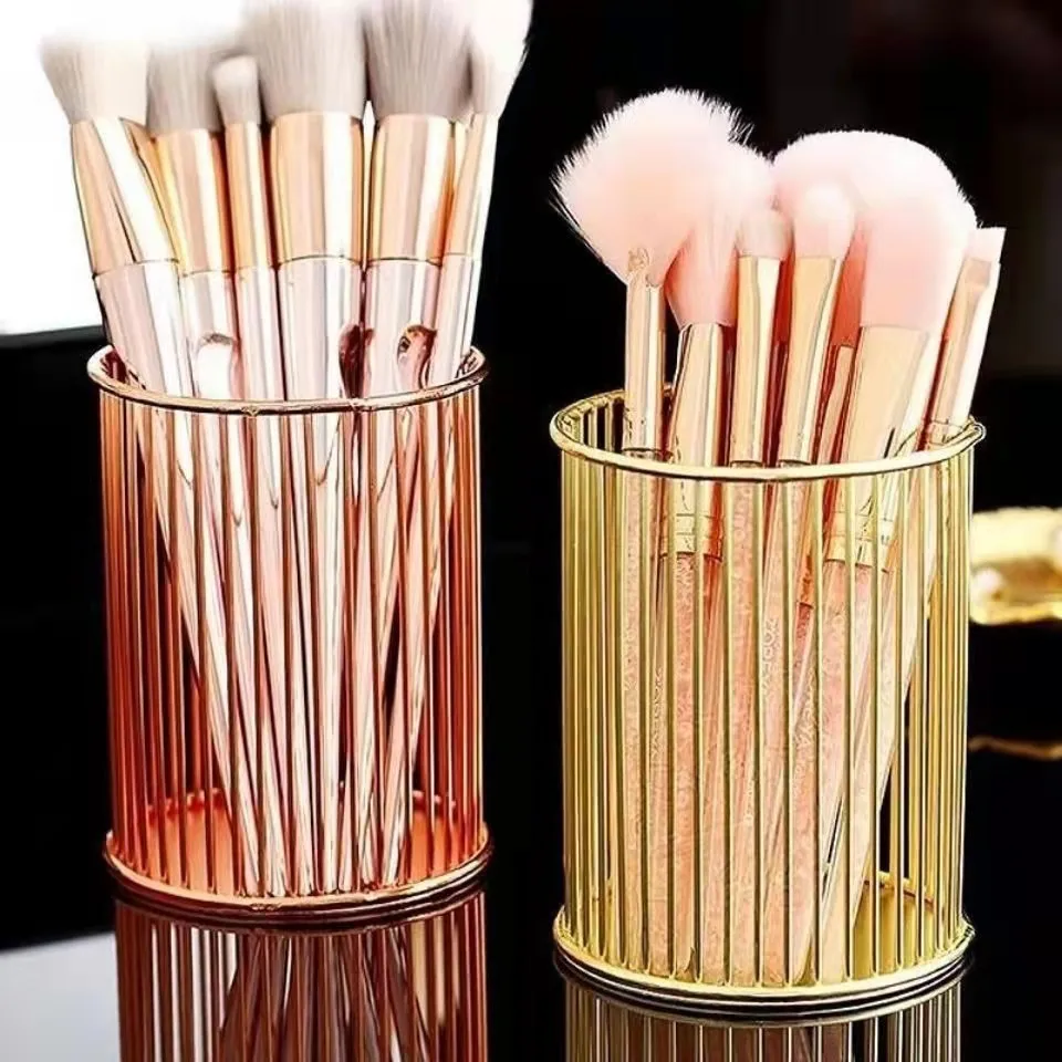 

Nordic Iron Pen Holder Cosmetic Brush Storage Bucket Stationery Sundries Organizer Basket Home Office Pen Case Desktop Storage