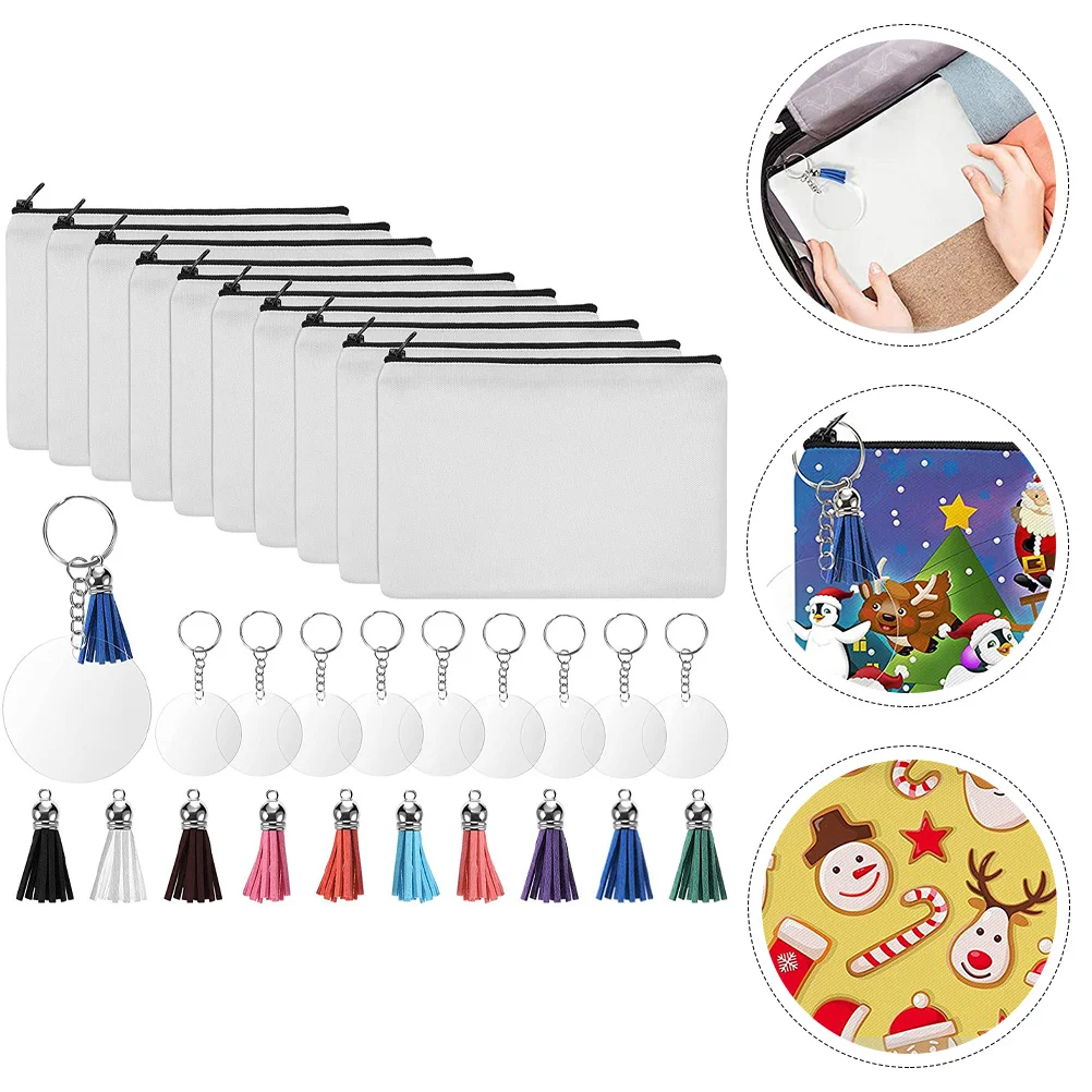

Sublimation Makeup Diy Canvas Transfer Blanks Heat Zipper Toiletry Case Storage Keychain Organizer Blank Crafts Travel Pouch