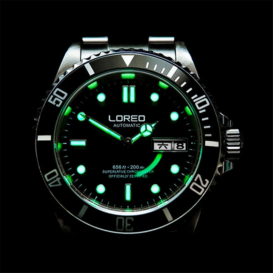 Роскошные автоматические часы LOREO Diving Series для мужчин, механические часы с календарем из нержавеющей стали, водонепроницаемые до 200 м, модные повседневные часы (art.: 3920da4bc6e52) - 3920da4bc6e52