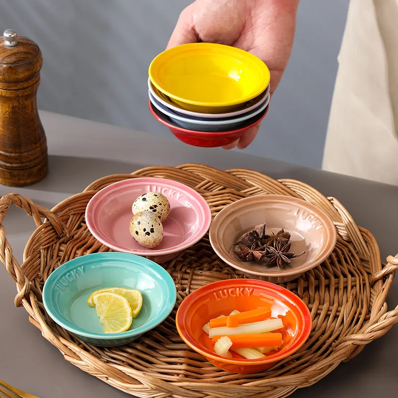 

Creative Colorful Ceramic Small Round Dish Household Gradual Change Tableware Seasoning Dip Soy Sauce Vinegar Snack Dish