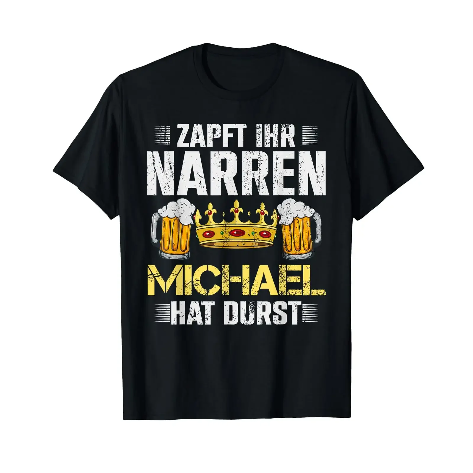 Фото Футболка с немецким текстом: Zapft Ihr Narren Michael Hat Durst Beer Drinker, черная, винтажная, с эффектом потертости, дышащая, дизайнерская одежда. №1