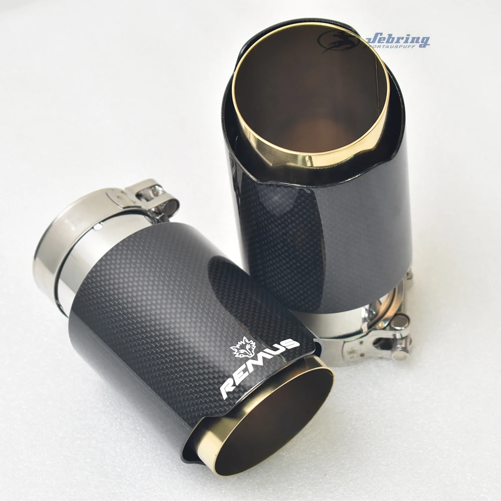 

1PC Single Car Exhaust tip Golden Pipe Glossy Carbon Fiber Plain Muffler pipe for E71