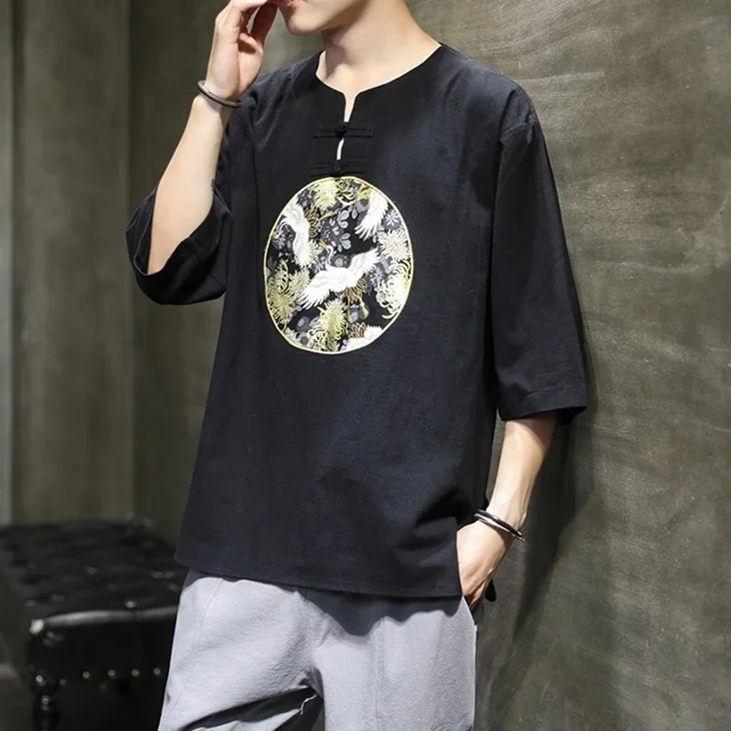 Лето 2020 китайские рубашки ханьфу азиатская одежда Чонсам Топ тайчи мужской