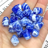 9x12mm triangle cylinder royal blue stripe murano lampwork glass crafts beads for jewelry making diy earring finding accessories