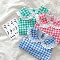 mini plaid puppy summer clothes wide collar chihuahua vest dog western style clothes sweet floral breathable clothing for cats