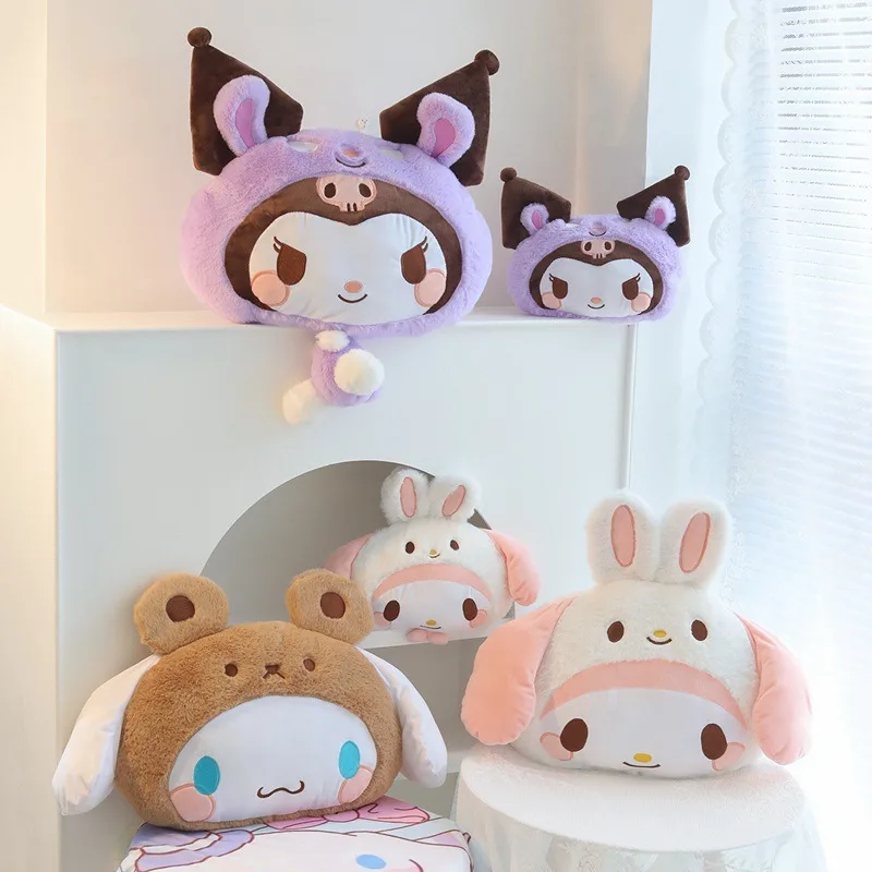 

Подушка-одеяло Sanrio Kuromi Cinnamoroll с мультяшным аниме, Офисная Подушка два в одном, покрывало для сна двойного назначения, подголовник автомобиля