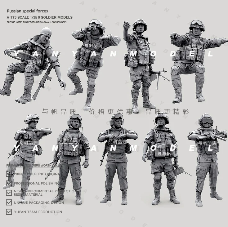 1/35 Scale Die Cast Resin Figure Model Assembly Kit Russian Soldiers 9 Persons Including Weapon Model Toys  (Unpainted)