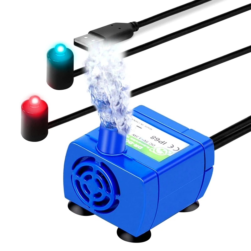 

USB-интерфейс, уникальный дизайн, Синий Насос для домашних животных, питьевой фонтан, аквариумы, супер глушитель, насос постоянного тока свет...