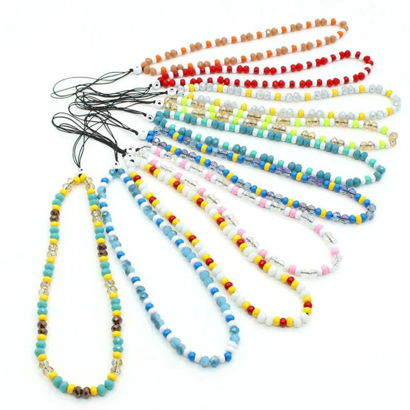 

Popular And Innovative Mixed Color Crystal Bead Mix And Match Golden Round Beads Women's Mobile Phone Chain Lanyard Jewelry Gift