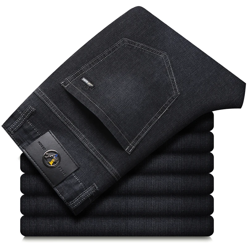 

Straight Jeans Mens Spring Summer Thin Classic Black Cotton Stretch Fashion Casual Business Denim Trousers Male Brand Clothing