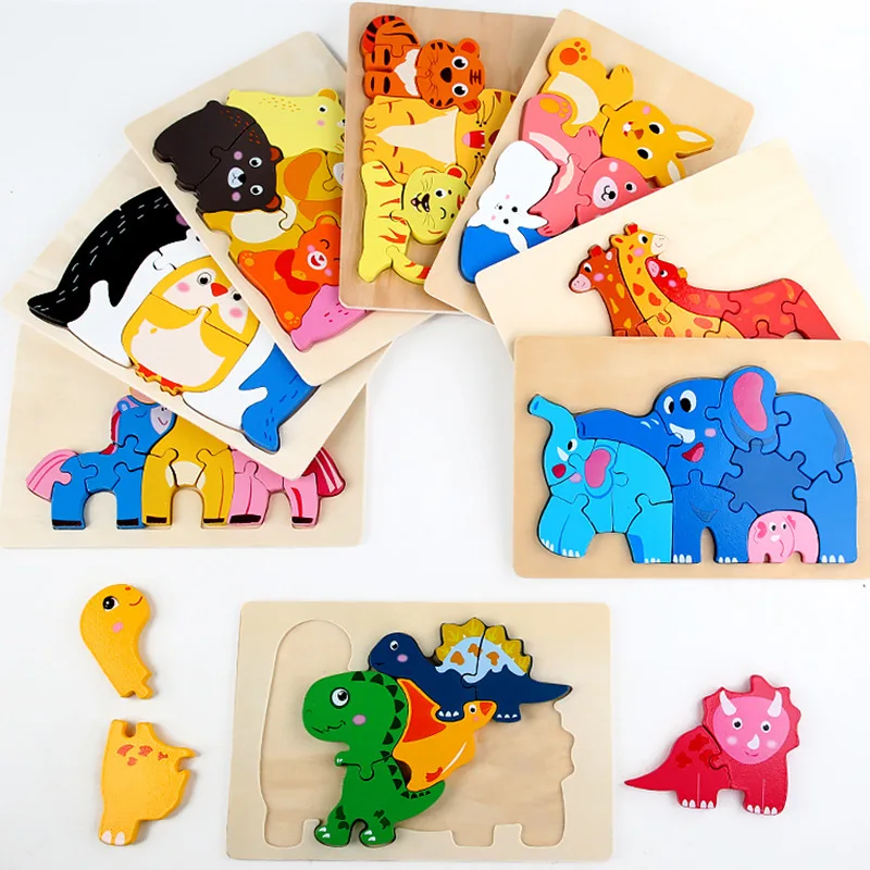 

Animal Dinosaur Assemble Jigsaw Puzzle Wooden Game Baby Preschool Learning Educational Recognition Training Toy for Kids Gifts