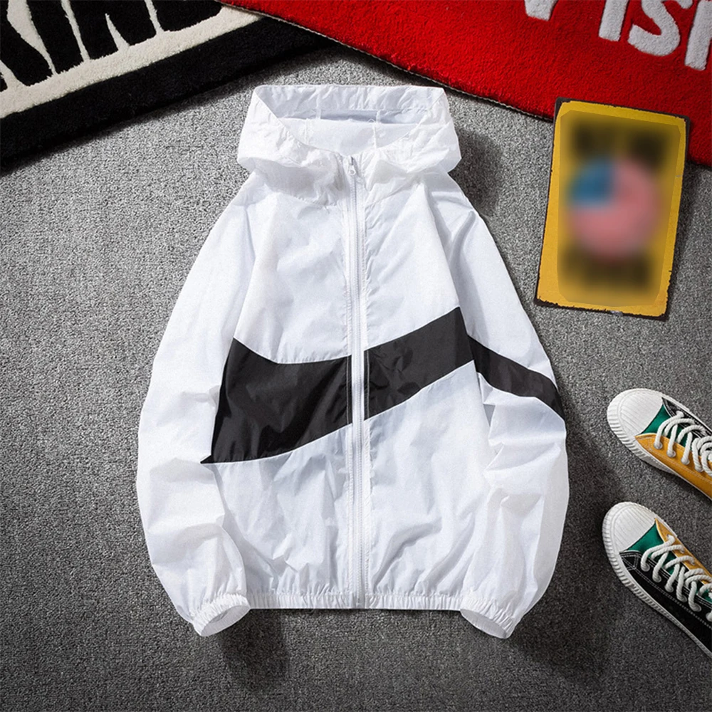 

Summer Fishing Cycling Sunscreen Clothing Black Red Men Casual Breathable Hooded Bomber Jacket Coat Windbreaker Outwear Thin