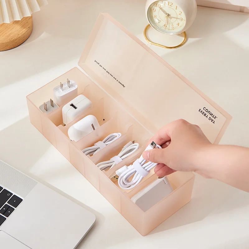 

Cable Storage Box Organizer Charger Cord Storage Box with 7 Compartments Reusable Data Cable Storage Case for Home or Travel