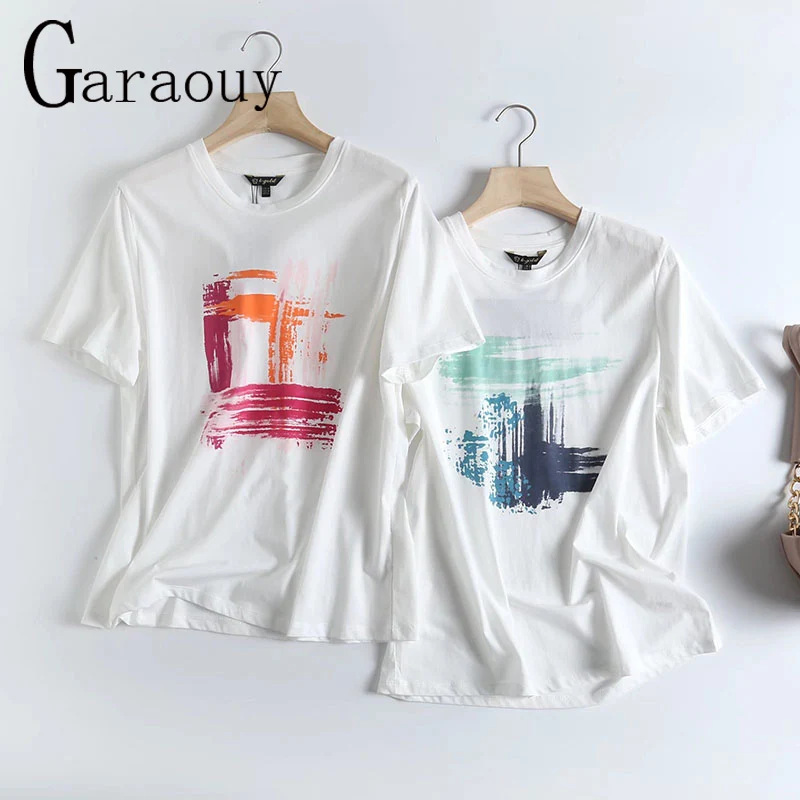 

Garaouy2022Summer England Style Office Lady Simple Print Cotton Tees T Shirt Women Harajuku Tshirt Camisetas Verano Mujer Female