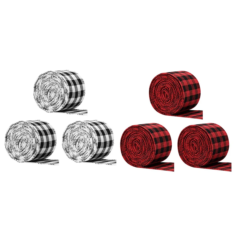 

3 Rolls Wired Burlap Plaid Ribbon,Red And Black Gingham Ribbon For Gifts Wrapping,Craft&DIY Project,Home Decoration