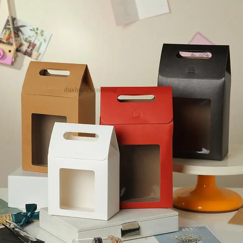 

20pcs/lot New Holiday Windows Kraft Carton Paper Flip Gift Box Visual Food Portable Small Gift Packaging Bag S M L