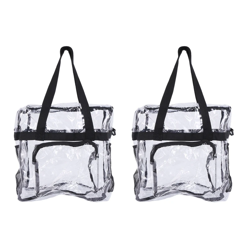 

2X Transparent Tote Bag Stadium Security Travel And Gym Clear Bag, See Through Tote Bag For Sports Games And Concerts