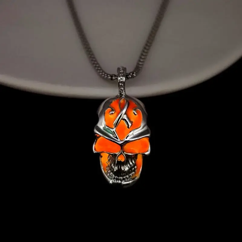 

Night Luminous Skull Head Necklace Men Jewelry Stainless steel chain Glow In The Dark Punk Skeleton Necklace Christmas Present