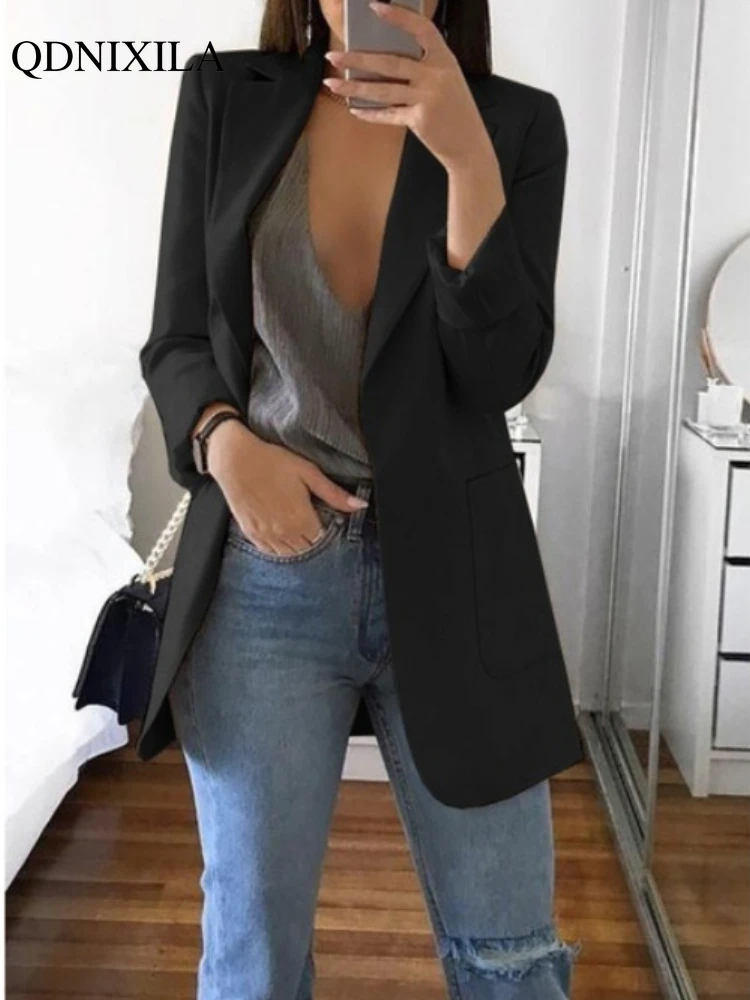 2022 Spring Autumn New Fashion Women Long Blazer Jacket Oversize Elegant Casual Suit Office Wear Female Slim Cardigan Suit Coat