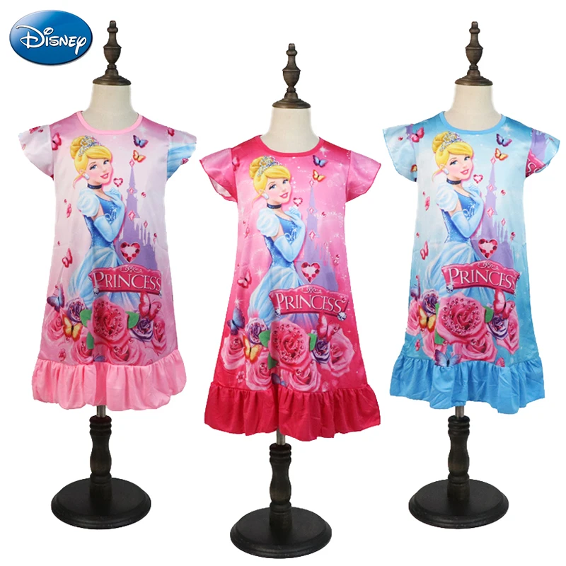 Disney Ariel Aurora Princess Girls Dress Clothes Summer Kids Casual Sleepwear Children's Pink Cute Pajamas Dresses Clothing 3-8Y  - buy with discount