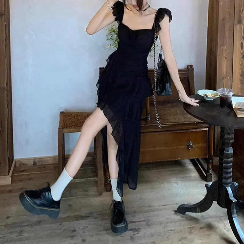 Элегантное французское отпускное платье-майка без рукавов с длинным хвостом и