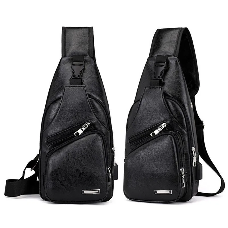 Oblique Straddle Men's Bag USB Charging Pu Chest Bag Simple Men's U Casual Trend Shoulder Bag For Men
