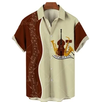 2022 summer guitar stripe style 3d print mens hawaiian beach shirts loose casual short sleeve shirt large size 5xl men tops