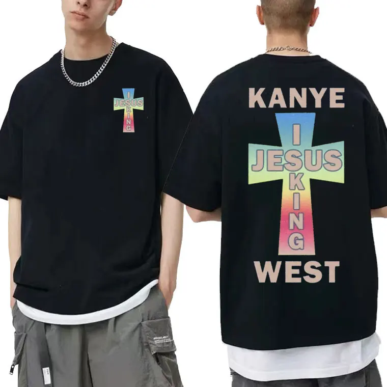 

Kanye West Jesus Graphic T Shirt Male Fashion Streetwear Men Women Casual Hip Hop Short Sleeve Tees Men's Crewneck Street Tshirt