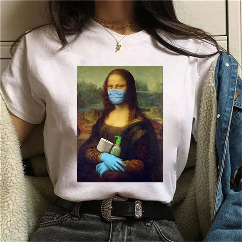 

Mona Lisa Mask Aesthetic Harajuku T Shirt Women Ullzang Vintage Graphic T-shirt Funny Cartoon 90s Tshirt Tees Casual White Tops