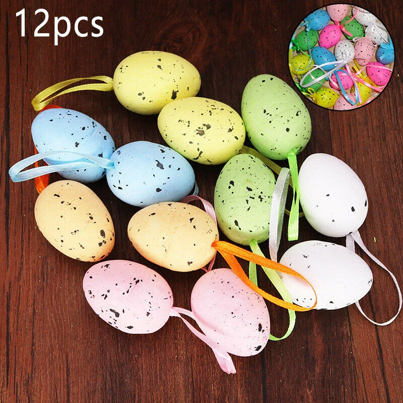 

12 * украшения для пасхальных яиц, самодельный пенопласт, Красочные Подвесные яйца, украшение, праздничный Декор