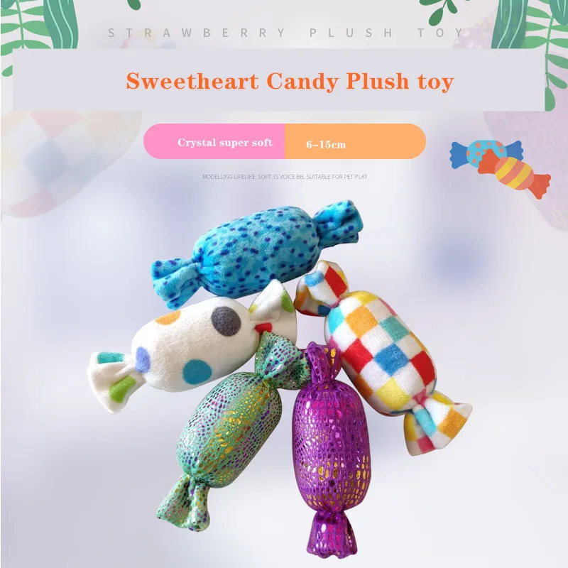 

Puppy Dog Chew Toys Cute Bite Resistant Plush Squeaky Toy Candy Shape Dog Cat Interactive Sound Toy Cleaning Supplies