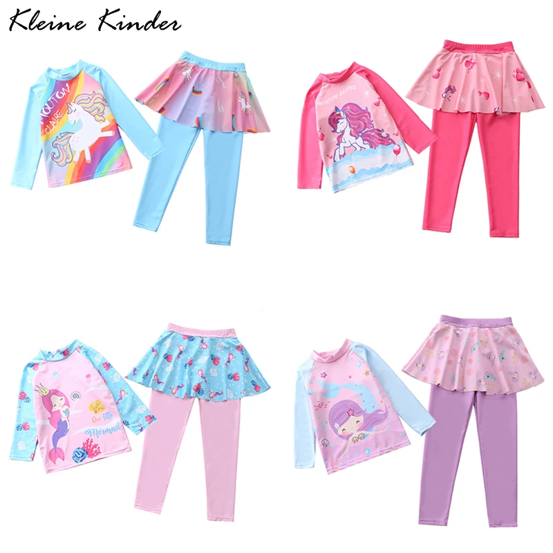 Swimsuit Girl Long Sleeves Modest Children Swimming Suit Sun UV Protection Beachwear Kids Mermaid Swimwear for Girls 4-11 Years