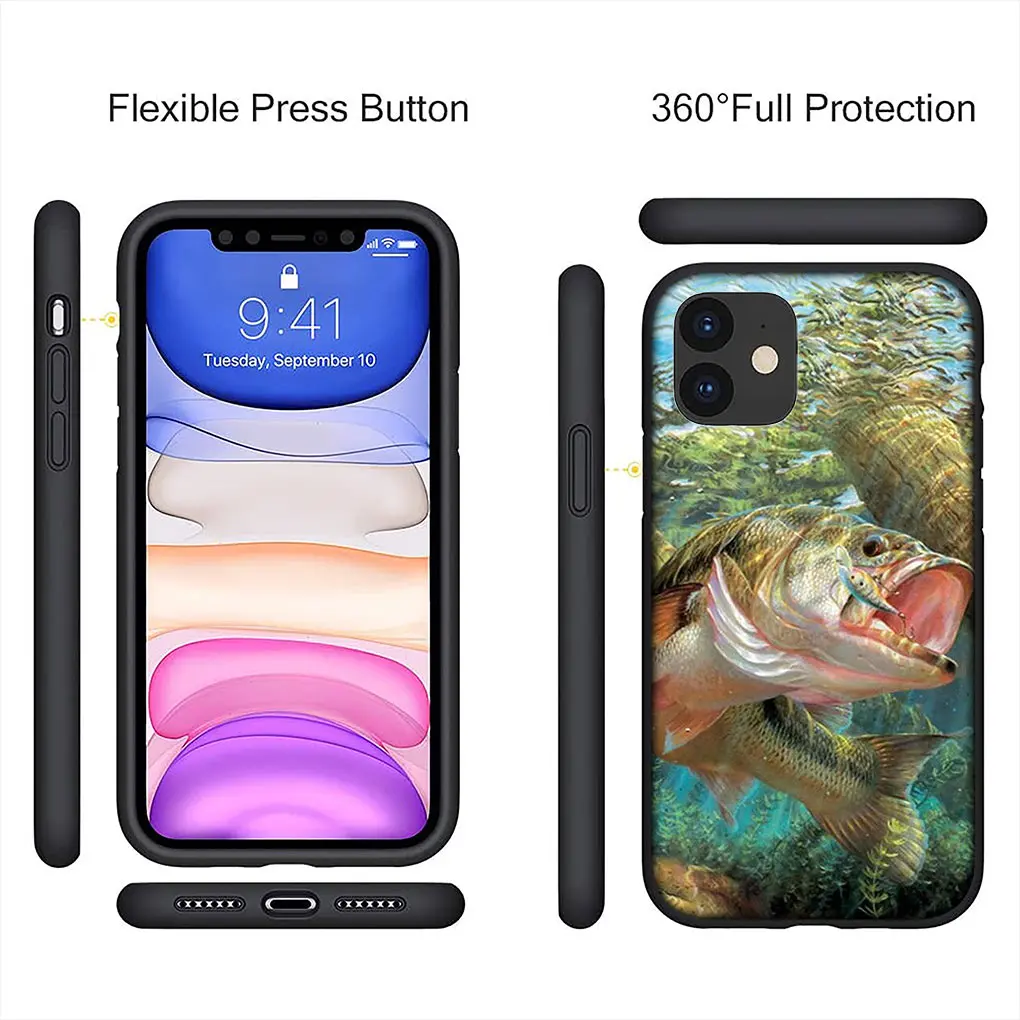 Fly Carp Fishing Rod Fish Soft Cover Phone Casing for Apple iPhone 16 15 14 13 12 11 Pro Max 6 6s Plus + SE 16+ Case