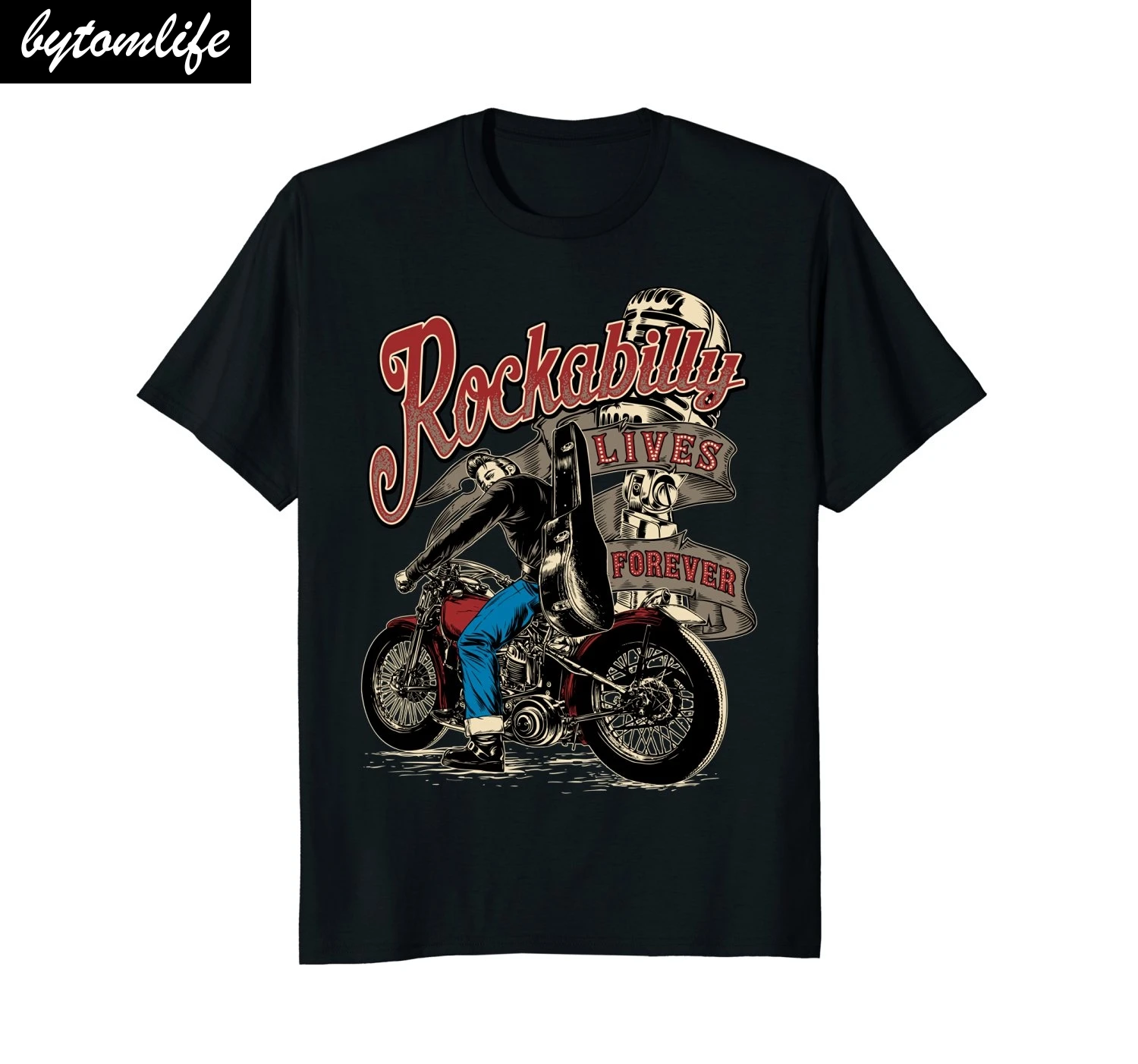 

Tops Cool T Shirt Biker Shirt Rockabilly Lives Forever - Custom Motorcycle O-Neck Tshirt Homme
