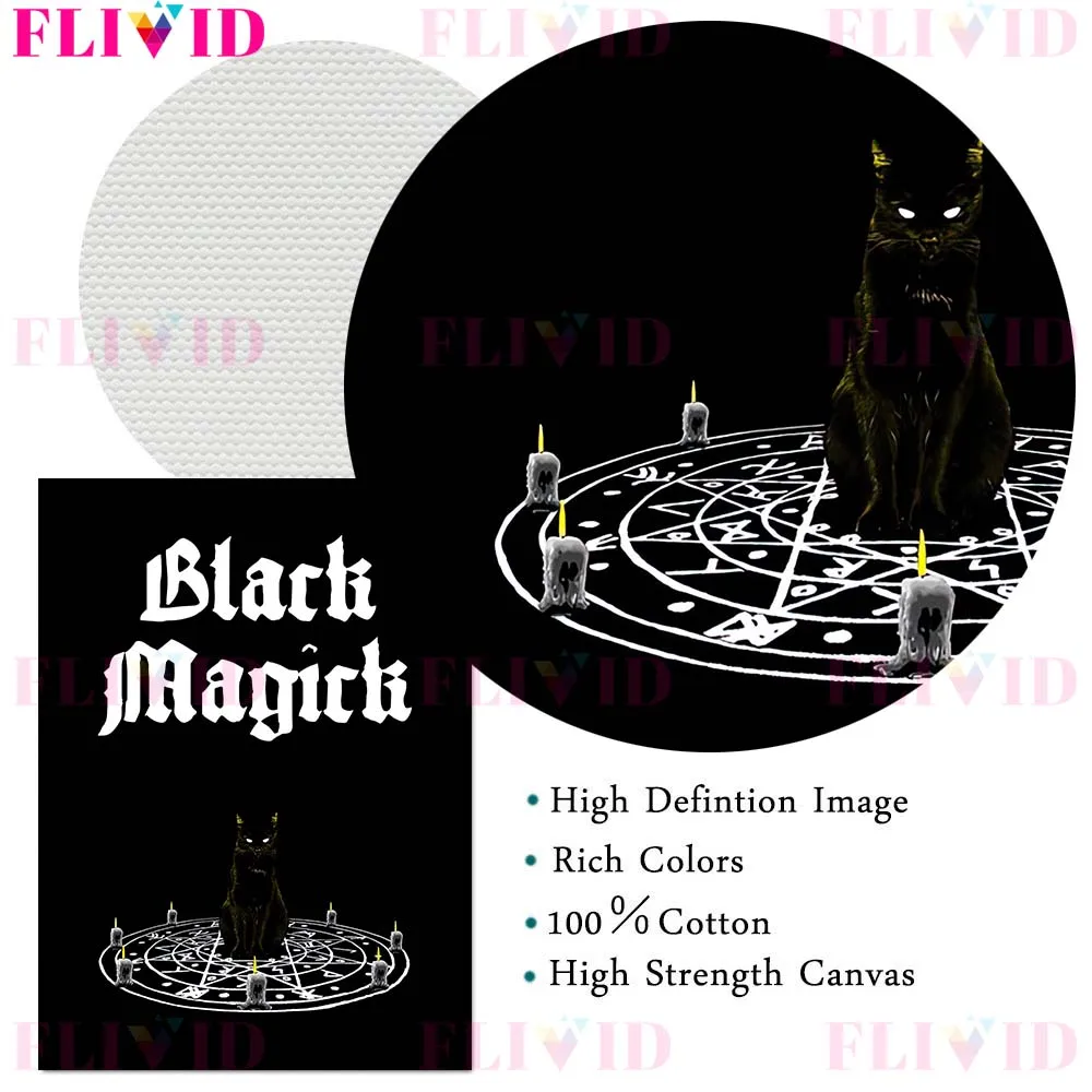 Ведьма шляпа и Луна символов черно-белая настенная Картина на холсте серая