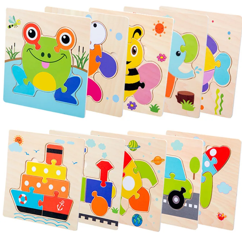 

3D Wooden Puzzle Baby Toys Tangram Shapes Learning Cartoon Animal Intelligence Jigsaw Puzzle Toys for Children Educational Toy