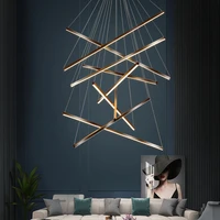 modern black stair chandelier simple duplex building highrise empty living room bedroom hall personality long led line lamp