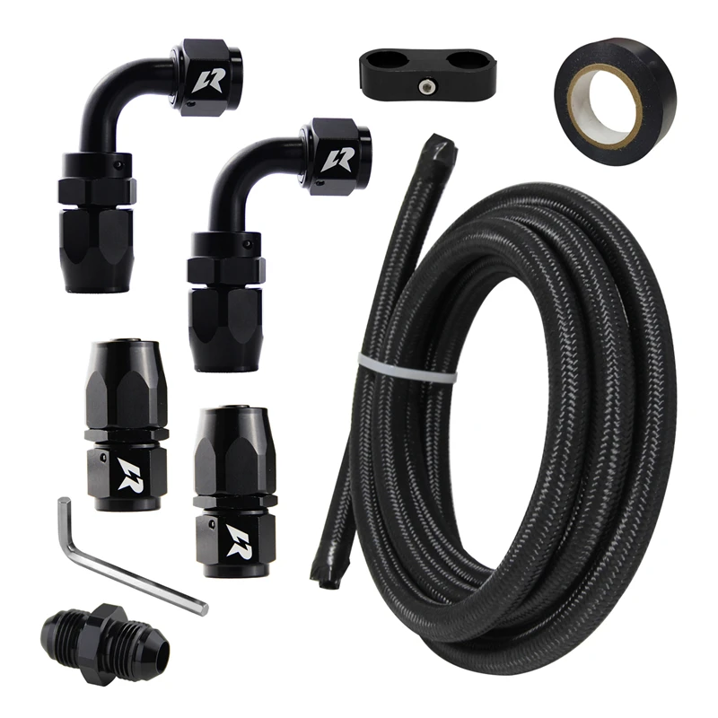 

Universal 10FT 3.05M AN8 Nylon/Stainless Steel Braided Oil Fuel Line + Hose End Fitting Separator Kit Black / Silver