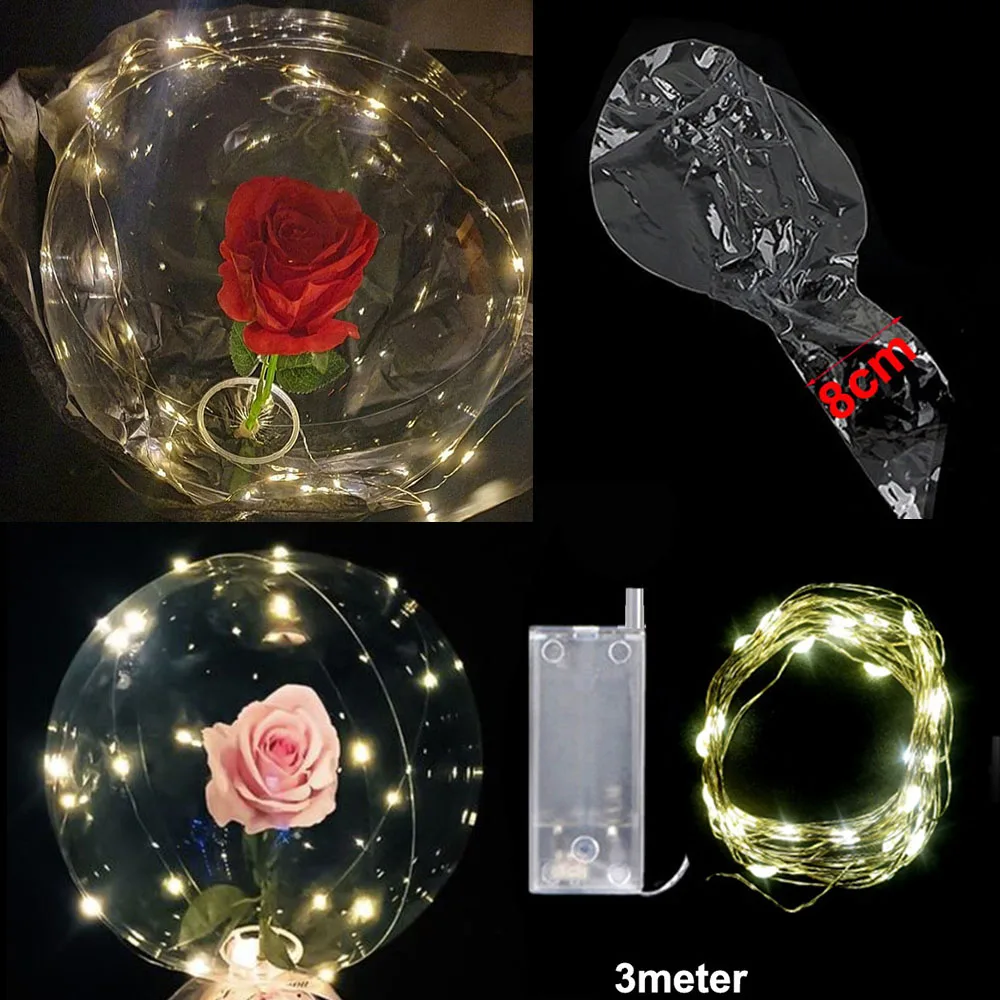 

10pcs Set Light Up Led Balloons 20inch Bobo Balloons and LED String Light Cell Battery for Christma Birthday Wedding Party Decor