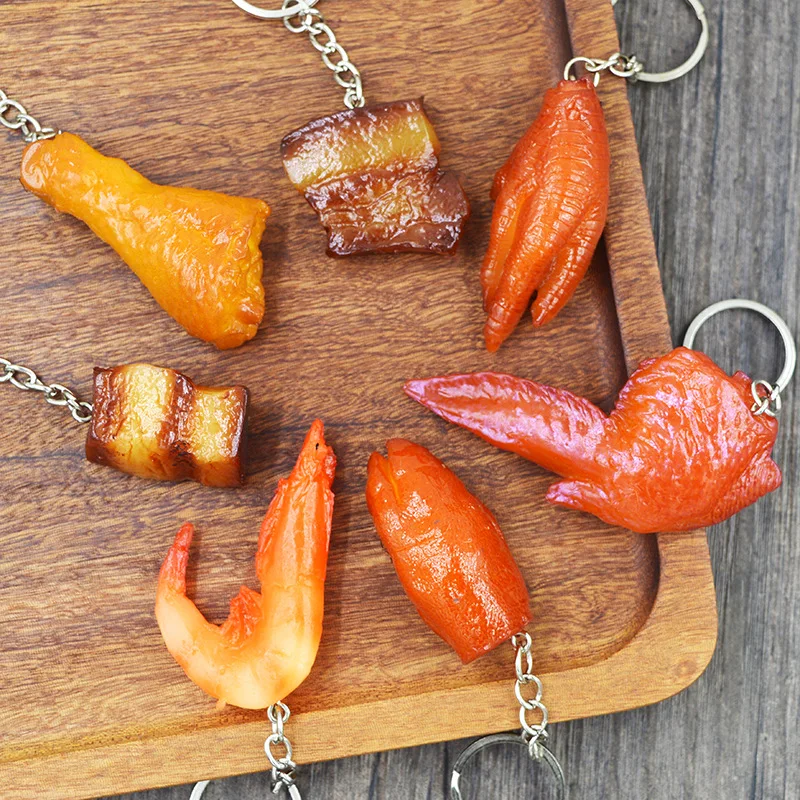 Fashion Cute Simulated Food Key Chain Braised Pork In Brown Sauce Pendant Creative Silicone Bag Keychain Men Women Gift Pet Toy
