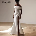 Простое длинное свадебное платье без рукавов в стиле бохо, с Боковым Разрезом, без бретелек, без рукавов, атласное пляжное платье невесты, свадебное платье