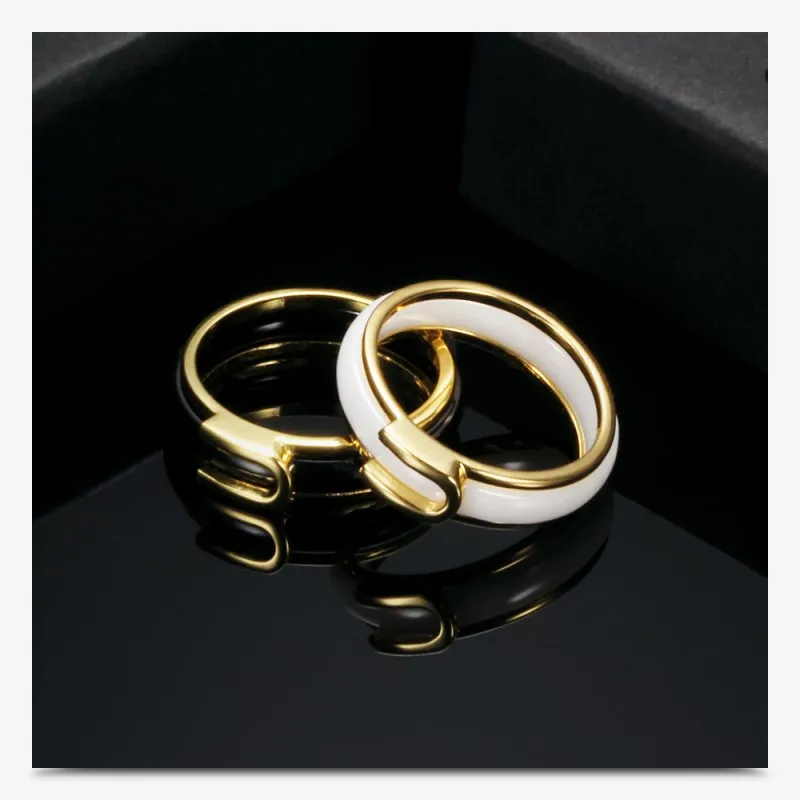 

2020 распродажа модные и простые изящные ювелирные изделия женские кристаллы от Swarovski парные керамические кольца 2 цвета подходят для влюбленных