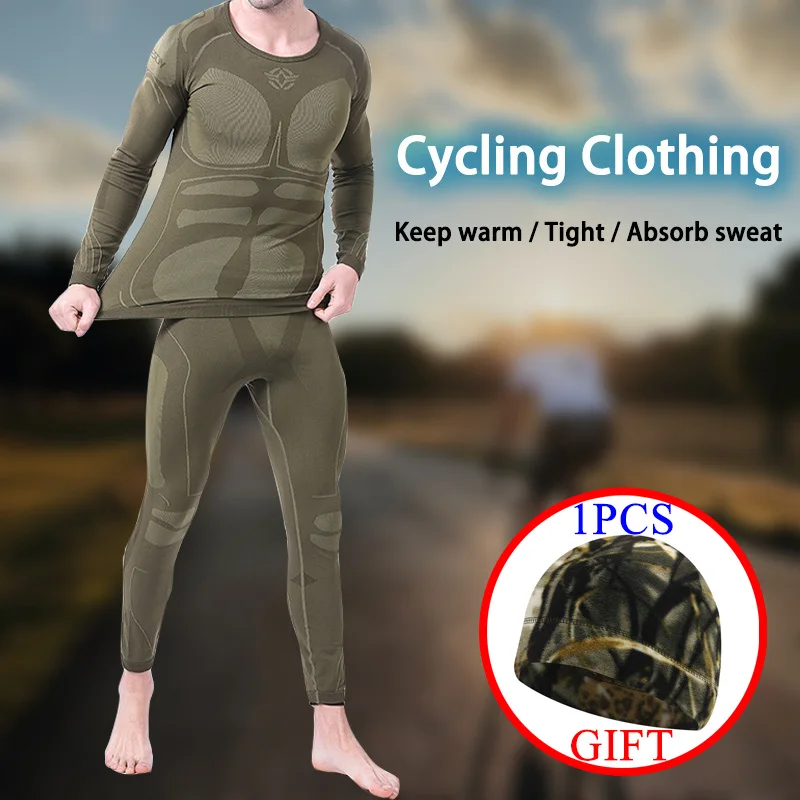 3D Man Motorcycle Thermal Underwear Compression Shirt Pant Suit Tight Winter Sport Lingerie Outdoor Hike Cycling Heated Lingerie
