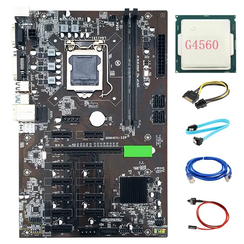 

B250 BTC Mining Motherboard Kit LGA1151 DDR4 PCI-E X16 with G4560 CPU +SATA 15Pin to 6Pin Power Cord for Bitcoin Miner